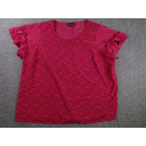 Lane Bryant Blouse Women 26 Red Floral Ruffle Sleeve Causal Flowy Boho Costal - Picture 1 of 10